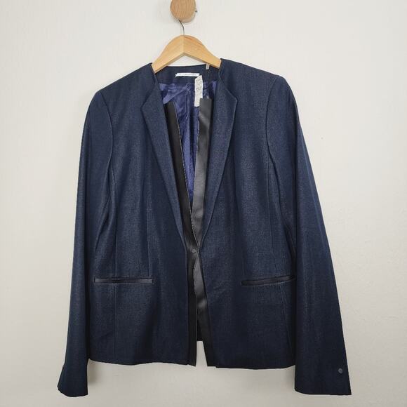 Tahari Jackets & Blazers - Tahari Griffin Indigo Blue Single Breasted Blazer NWT Faux Leather Trim 12